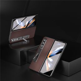 Luxe lederen Vogue-telefoonhoes voor Samsung Galaxy Folding Z Fold3 Fold4 Fold5 5G Stevige stijlvolle volledig beschermende Lychee Grain Kickstand Membraan Fold Shell