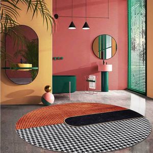 Tapis ronds de luxe géométrique vert or 3D pour salon chambre à coucher tapis de zone de grille tapis de sol noir décoration de la maison moderne nordique 210301