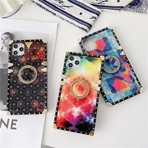 Coque de téléphone Vogue de placage carré dégradé d'impression géométrique de luxe pour iPhone 14 13 12 11 Pro Max Samsung Galaxy S23 Ultra S22 S21 S20 Porte-Anneau Rhombus Pattern Shell