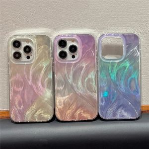 Luxe vergulde veren laser telefoonhoesje voor iPhone 15 14 13 12 11Pro Max 14 15plus kleurrijke gradiënt schokbestendige beschermende achteromslag