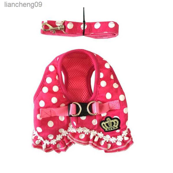 Luxe Fille Dot Motif Conception Pet Chiens Poitrine Harnais Chien Laisse Petit Chiot Fournitures L230620