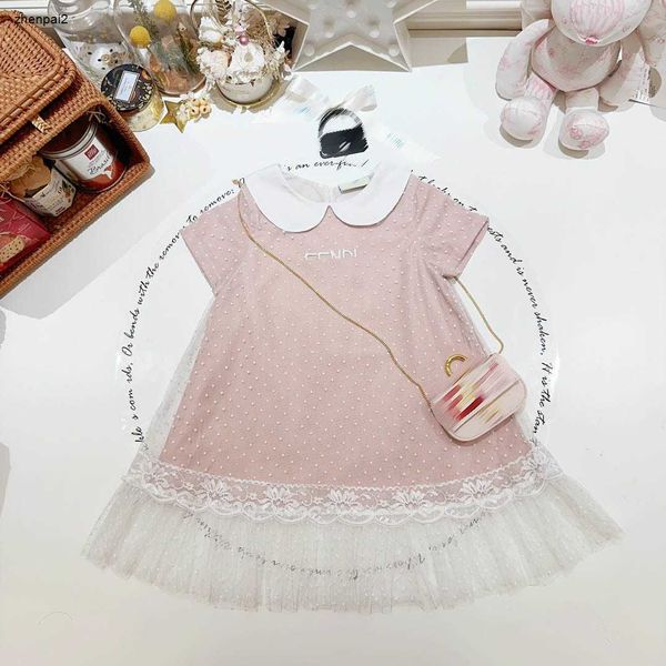 Vestido de niña de lujo Logotipo bordado falda infantil Tamaño 90-160 vestidos de bebé de diseñador lunares blancos solapa vestido para niños Jan20