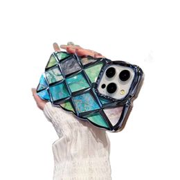 Luxury Girl's Phone Case voor iPhone 15 14 13 12 11 Pro Max Glitter Bling 3D Cube Diamond Marble Soft TPU -schokbestendige hoes