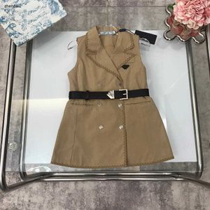 Luxe meisje tanktop jurk riem taille ontwerp baby rok maat 100-150 kinderen designer kleding dubbele borst gesp kinderjurk 24Feb20