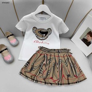 Ensembles de luxe pour filles, T-shirt et robe, survêtements pour enfants, taille 100 à 160, motif d'ours de poupée imprimé, manches courtes et jupe courte, 24 février 20