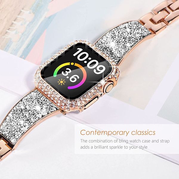 Sangle de bande de paillettes de luxe pour Apple Watch Band 41mm 40mm 38mm 45 mm série 8 7 SE 6 5 4 3 Bling Crystal Bracelet pour Iwatch Women