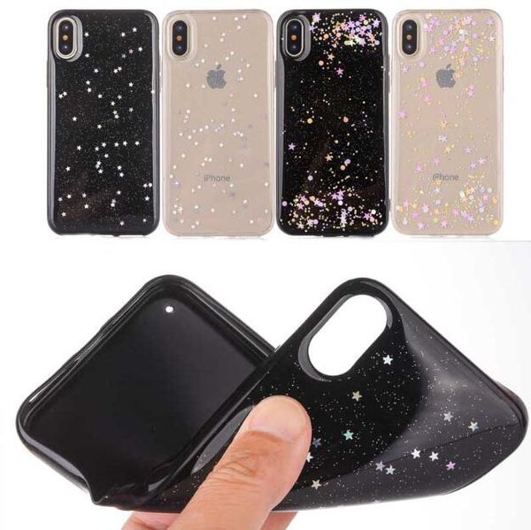 Luxe Glitter Bling Starry Star Clear Phone Case pour iPhone 11 Pro Max XR X XS 8 Plus Samsung S10 Plus Housse en TPU