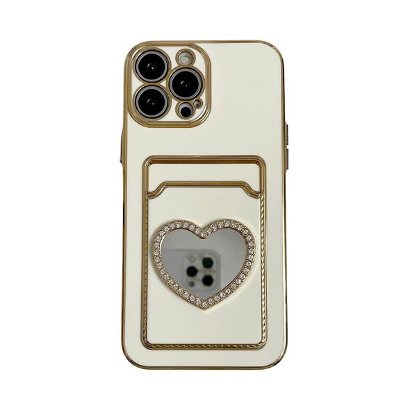 Étui de téléphone porte-cartes de luxe en diamant scintillant avec miroir de maquillage pour iPhone 11 12 13 14 Pro Max XR X XS 7 8 Plus SE Placage Couverture de portefeuille Coque souple