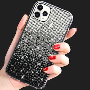 Glitter Diamond Gradient Bling Case Soft Antichoc Strass Cover pour iPhone 14 13 12 11 Pro Max 12 mini XR Xs Max X 8 7 Plus Samsung Huawei