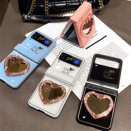 Coque de téléphone de luxe à paillettes diamant Vogue pour Samsung Galaxy Z, pliable, Flip3, Flip4, Flip5, 5G, robuste, élégante, protection complète, brillant, support en forme de cœur, miroir pliable