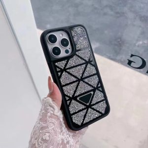 luxe glitter diamanten hoesje ontwerper mobiele telefoon hoesjes voor heren dames voor iphone 15 pro max 14 13 12 11 mode driehoek patroon mobiele telefoon hoesjes schelpen