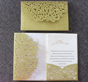 Luxe glitter gouden trouwkaarten transparante envelop gepersonaliseerde inzetstukken rose lasersnijden party pocket invitno innerlijke no1539472