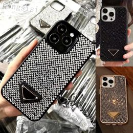 Luxe glitter telefoonhoesjes voor iPhone 15 Pro Max 14 12 15promax 13 15Pro modeontwerper bling fonkelende strass diamanten juwelen 3D-kristal dames achterkant case