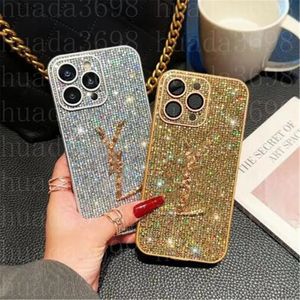 Cois de téléphone aux paillettes de luxe pour iPhone 15 Pro Max I 14 12 11 14Promax 13 14pro Fashion Designer Bling Rignestone Shell Crystal Pocket Case de poche 3D