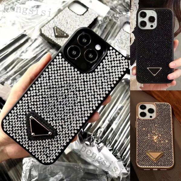 Cajas de teléfono de brillo de lujo para iPhone 15 Pro Max 14 12 15promax 13 15Pro Diseñador de moda Bling Sparkling Rhinestone Diamond Jeweled 3D Crystal Mujeres Contraportada