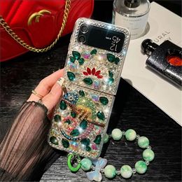 Cas de téléphone de paillettes de luxe pour Samsung Z Flip 5 4 3 Flip4 Flip3 Créateur de mode Bling Sparkling Strass Diamant Jeweled 3D Crystal Étui antichoc