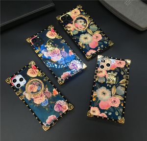 Luxe glitter vierkante hoes vintage bloemkoffer voor Samsung Galaxy Note 20 Ultra 10 9 8 S10 S20 plus S8 S9 A10 A20 A71 A51 A70 CAS7265314