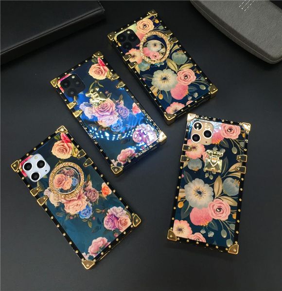 Luxury Glitter Squitef Square Cuble Vintage Flower Foot para Samsung Galaxy Note 20 Ultra 10 9 8 8 S10 S20 más S8 S9 A10 A20 A71 A51 A70 CAS8084993