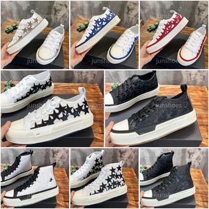 Luxury Glitter Stars Court Zapatillas bajas Diseñador AM Hombres Estrella de cinco puntas Hueso Zapatos altos Piel de becerro Peinado Moda Show eléctrico Fanbu Lienzo Zapatos casuales Tamaño 39-45