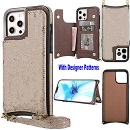 Estuches de lujo L Fashion Wallet para iPhone 14 Pro Max 13 14 12 11 8P XR 7 Estuche con tarjetero Patrón de diseñador retro clásico L Flor Cubierta de protección de cuero magnético premium