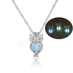Luxe gloed in de donkere uil kettingen Luminous Hollow Pearl Cage Pendant Silver Color Chains For Women Fashion Jewelry
