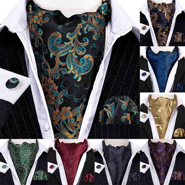 Luxus Gold Blau Grün Seidenkrawatte Ascot für Männer Jacquard Paisley Krawatte Einstecktuch Manschettenknöpfe Set Hochzeit Party Barry.Wang