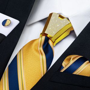 Luxury Gold Blue Striped Stries for Men Accessoires de mariage Tie Couchette de manchette de poche Fashion Fashion Silver Buckle Gift 240511