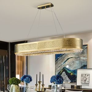 Luxe Gouden Kroonluchter voor Eetkamer Rechthoek LED Crystal Lamp Modern Kitchen Island Cristal Luster Binnenverlichting Restaurants