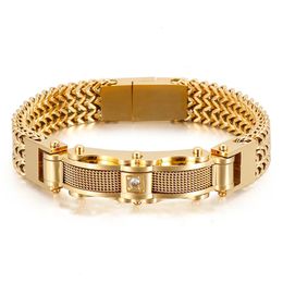 Luxe Goud Kleur Rvs Link Chain Mesh Armbanden Voor Mannen Spulseiras Masculina Metalen Mannelijke Charme Sieraden Accessoire 240104