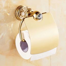 Luxe gouden kristallen koperen badkamer accessoires badkamer hardware set gouden zeep afwashouder haarddroger rek papier net 2