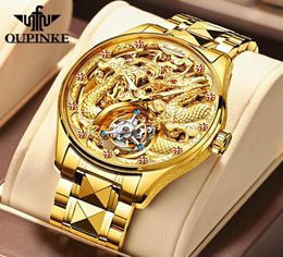 Luxury Gold Dragon Automatic Watch for Men Mechanical tourbillon sapphire imperméable Top Brand Wristwatch Transparent Wrists4263108