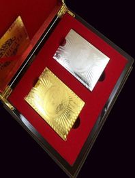 Luxury Gold Foil Dollar Poker Cold Collection Euro Juego de euros Poquers impermeables con caja roja por regalo 4949106