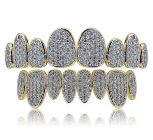 Luxury Gold Grillz Jewelry Grade Quality Street Fashion Bling Zircon Micro pavé grils hip hop 18k Gold plaqué dents Brace5911056