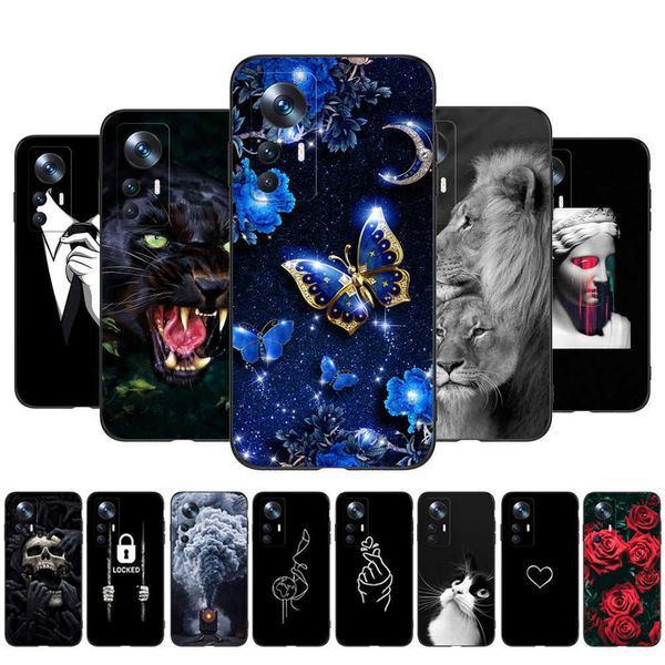 Pour Xiaomi 12T Pro Case Mi Phone Back Cover Soft Silicone Protective Black Tpu Cat Butterfly