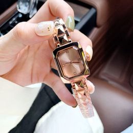 Luxe Gold Lady Watch 24mm rechthoek Dial Top Brand Designer Fashion Womens Watches roestvrijstalen band Diamond polshorloges voor vrouwen Valentijnsdag Gift Wtach