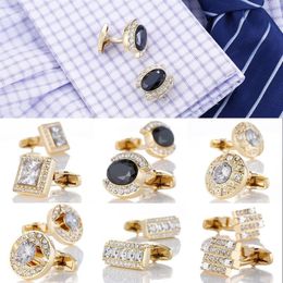 Boutons de manchette de luxe en or pour hommes avec cristal de mariage chemise française boutons de manchette boutons de manches accessoires de bijoux pour hommes Design Cuffs3107