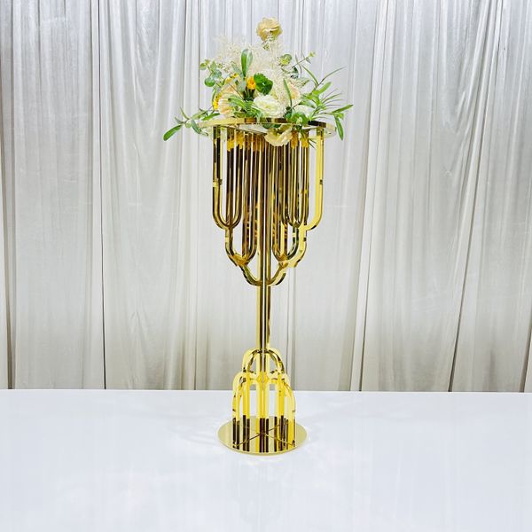 Soporte de flores de metal dorado de lujo para eventos de bodas Decoración de mesa central Eventos de Louis de lujo Hotel Banquete Salón de bodas Restaurante Recepción 707