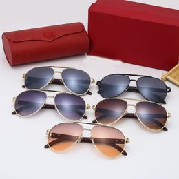 Lunettes de soleil polarisées de luxe en métal doré, design rétro pour femmes et hommes, verres ronds de plage, lunettes d'ombrage, lunettes carti avec boîte d'origine rouge, qualité supérieure C14