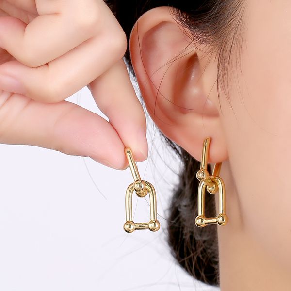 Boucle d'oreille de luxe en forme de U en laiton plaqué or pour femme, cadeau