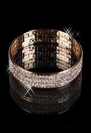 Luxe Vergulde Bruidsarmband Bling Bling 3 Rij Strass Arabische Stretch Bangle Dames Gala Avondfeest Sieraden Bruids Acce7947546