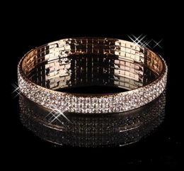 Luxe Vergulde Bruidsarmband Bling Bling 3 Rij Strass Arabische Stretch Bangle Vrouwen Gala Avondfeest Sieraden Bruids Acce1285680