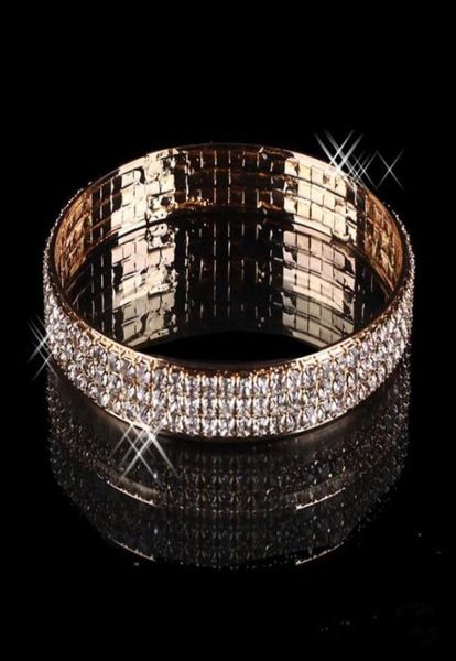 Bracciale da sposa placcato oro di lusso Bling Bling 3 file strass arabo braccialetto elasticizzato da donna Prom Evening Party gioielli da sposa Acce7947546