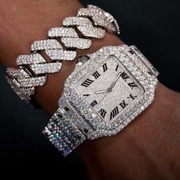 Montre à Quartz de luxe plaquée or glacé, en argent Sterling 925, VVS, diamant Moissanite, Hip Hop, pour hommesLH59YJUC8SVX