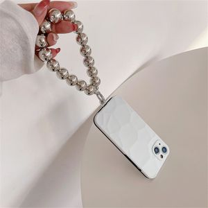 Bracelet de téléphone portable en perles de placage d'or de luxe, chaîne de téléphone, pendentif en acrylique pour iPhone 11 14 Pro Max, breloque anti-perte en or, bijoux suspendus