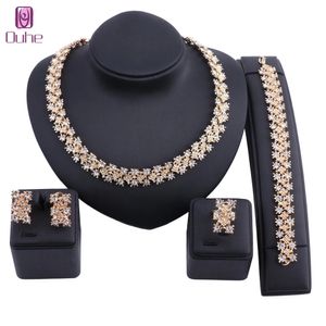 Luxe goud \ zilver kleur bloem crystal sieraden set voor vrouwen ketting oorbellen armband ring bruiloft bruidsjuwelen sets