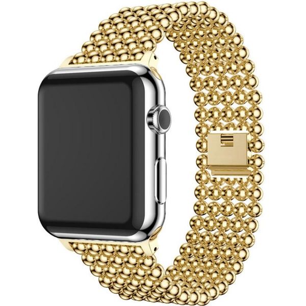 Correa de acero inoxidable dorada de lujo para Apple Watch Ultra 49 mm Banda 41 mm 45 mm 40 mm 44 mm 38 mm 42 mm 5 cuentas Estilo Correa de metal Pulsera iWatch serie 8 7 3 4 se 6 bandas