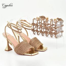 Ensemble de sandales et de sacs de luxe en or pour femmes, chaussures d'été pour dames de soirée avec escarpins à main, embrayage, Sandales Femmes A938-72 240102