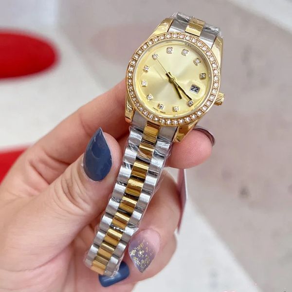 Luxury Gold Women's Watch Top Brand de 28 mm de diseñador Reloj Diamond Women's Quartz Watch Día de San Valentín REGALO DEL RELAJO DEL RELOJ DE ACERO DE ACERO DE LA MADRE