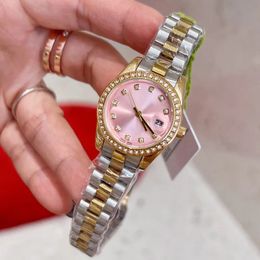 Reloj de lujo para mujer de oro de primeras marcas Relojes de pulsera de diseño de 28 mm Relojes de dama con diamantes para mujer Regalo del día de la madre de Navidad de San Valentín Banda de acero inoxidable Bolsa de reloj