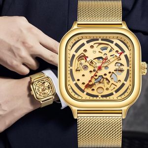 Luxe Gouden Automatische Relogio Masculino Top Brand Design Quartz Horloge Mode Vierkante Holle Stalen Mechanische Horloges Mannen Wr252L